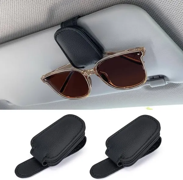 Sunglasses_Holders_for_Car_Sun_Visor,_Leather_Magnetic_Clip,_Gray