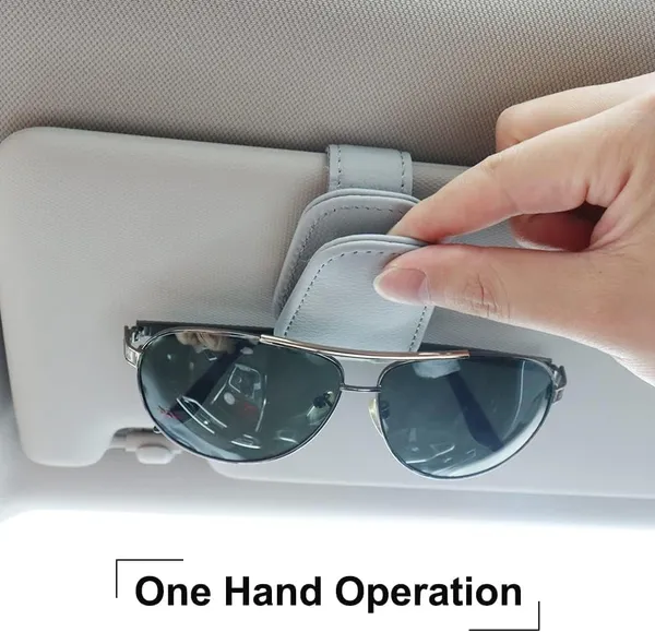 Sunglasses_Holders_for_Car_Sun_Visor,_Leather_Magnetic_Clip,_Gray