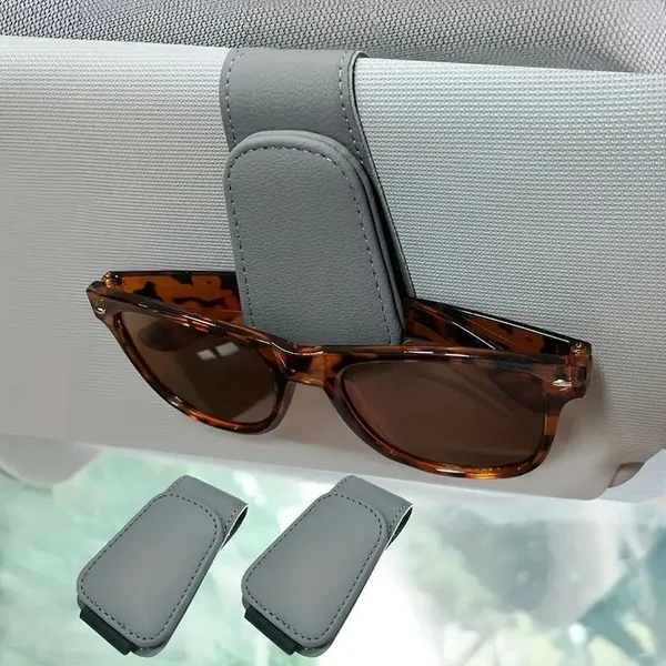 Sunglasses_Holders_for_Car_Sun_Visor,_Leather_Magnetic_Clip,_Gray