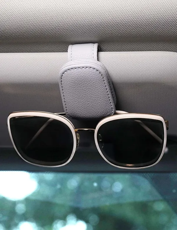 Sunglasses_Holders_for_Car_Sun_Visor,_Leather_Magnetic_Clip,_Gray