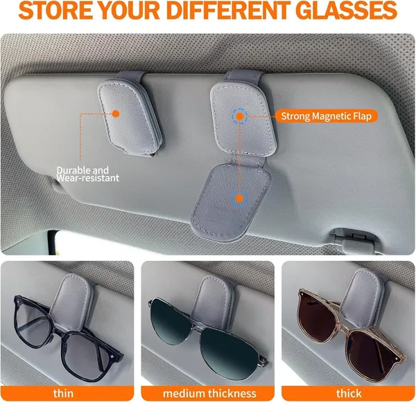 Sunglasses_Holders_for_Car_Sun_Visor,_Leather_Magnetic_Clip,_Gray