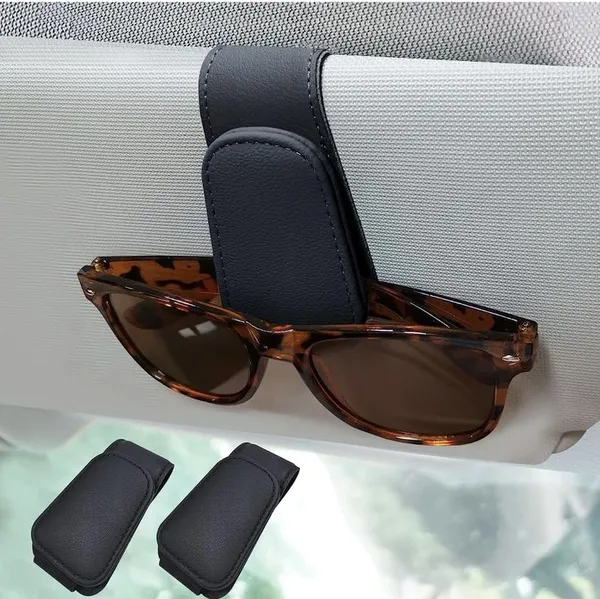Sunglasses_Holders_for_Car_Sun_Visor,_Leather_Magnetic_Clip,_Gray