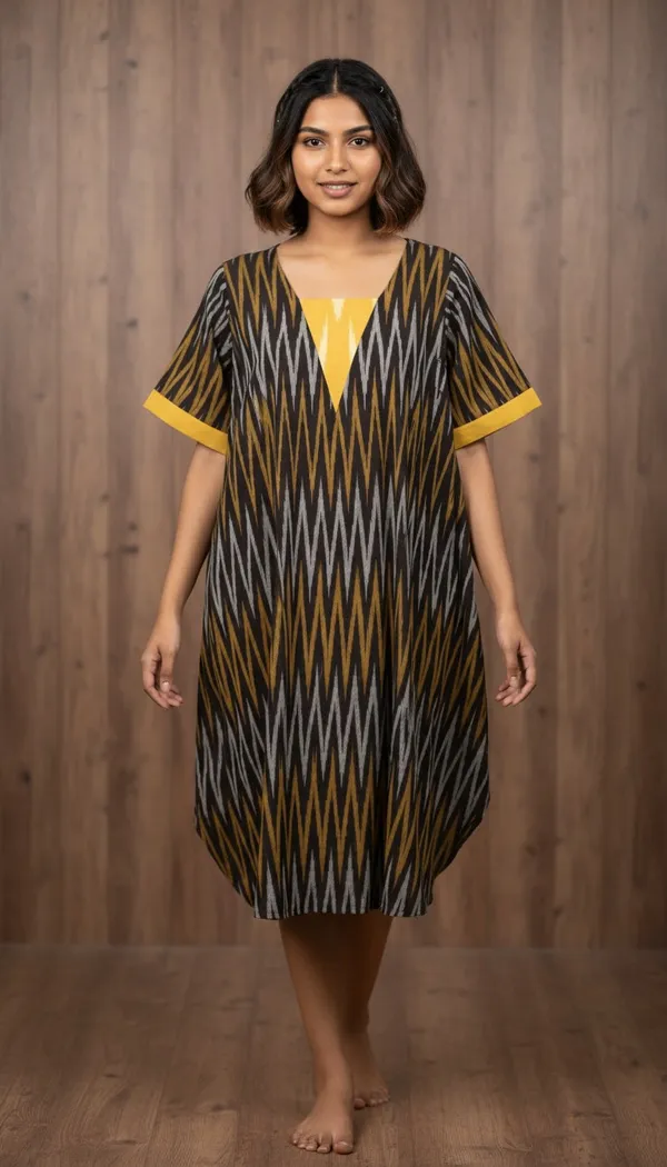 Black_Cotton_Ikat_Kurta_For_Women