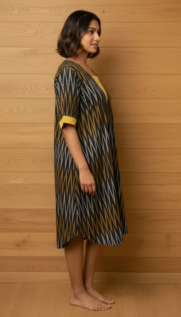 Black_Cotton_Ikat_Kurta_For_Women