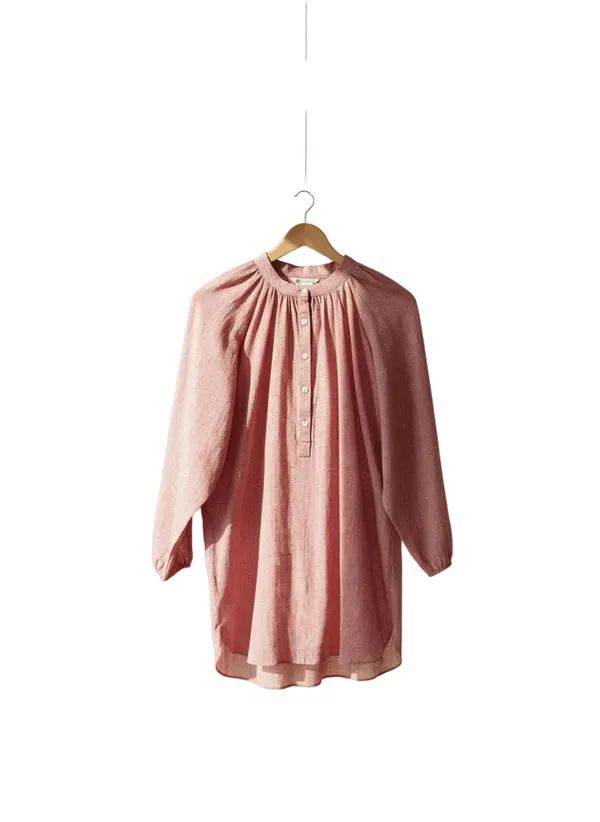 Pink_Cotton_Handwoven_Raglan_Sleeve_Shirt_For_Women