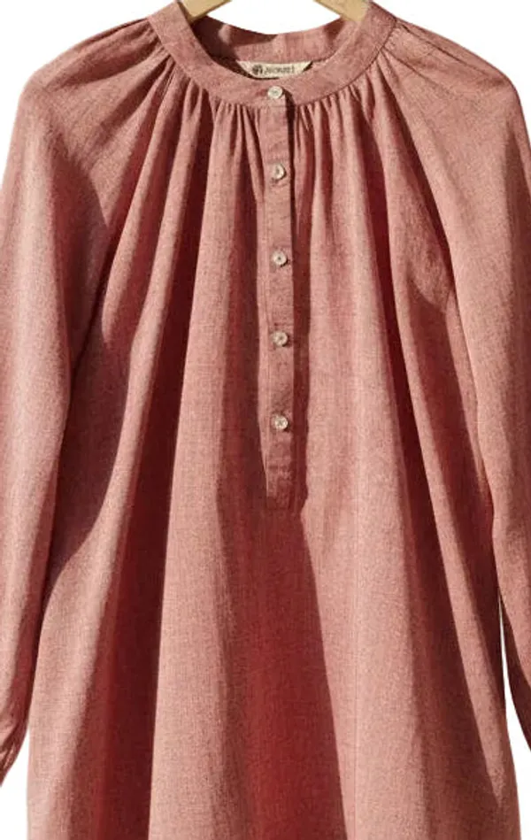 Pink_Cotton_Handwoven_Raglan_Sleeve_Shirt_For_Women