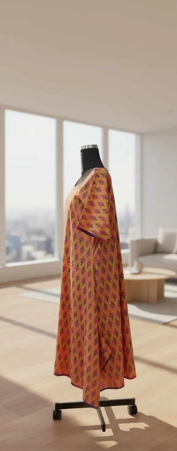 Orange_Chanderi_Cotton_Kimono_Midi_Dress_For_Women