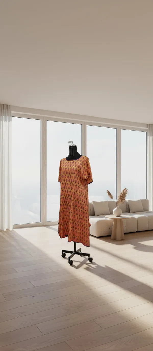 Orange_Chanderi_Cotton_Kimono_Midi_Dress_For_Women