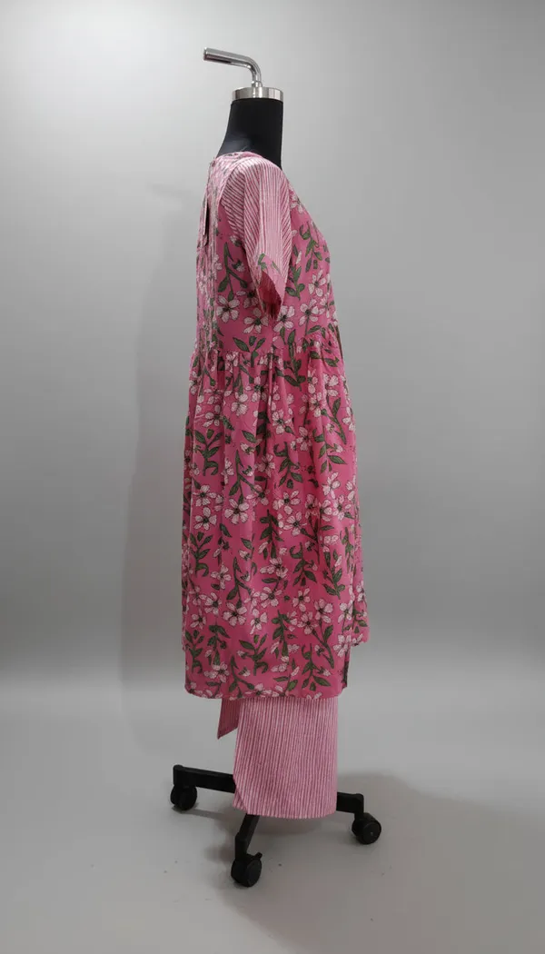 Pink_Cotton_Floral_Frock_Top_Palazzo_Co-Ord_Set_For_Women