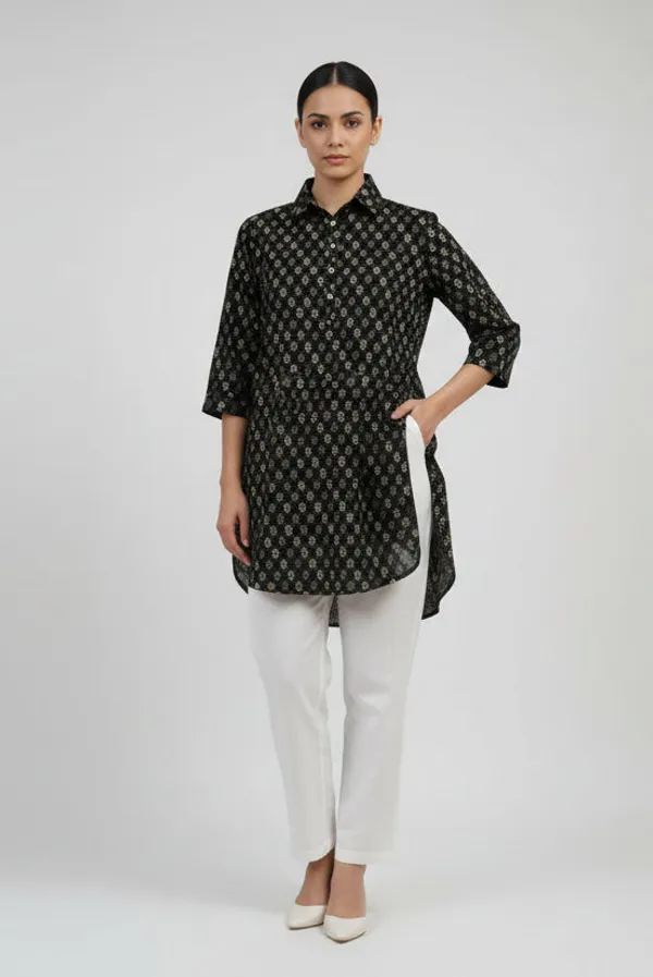 Black_Cotton_Block_Print_Peter_Pan_Collar_Shirt_For_Women