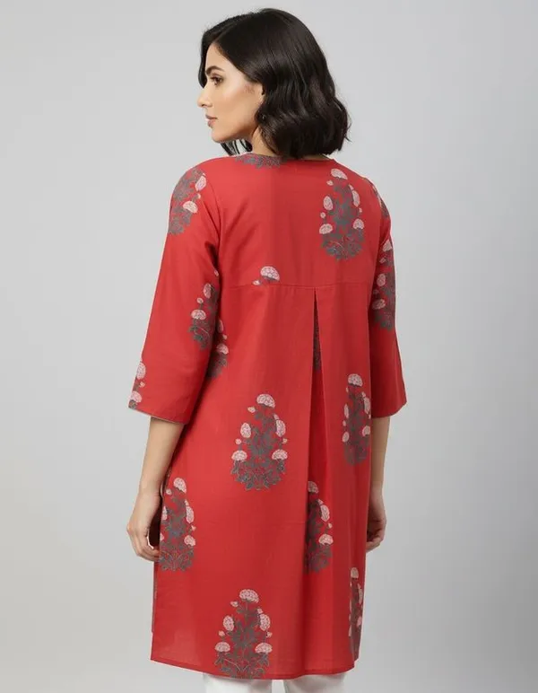 Red_Cotton_Mughal_Block_Print_Kurta_For_Women