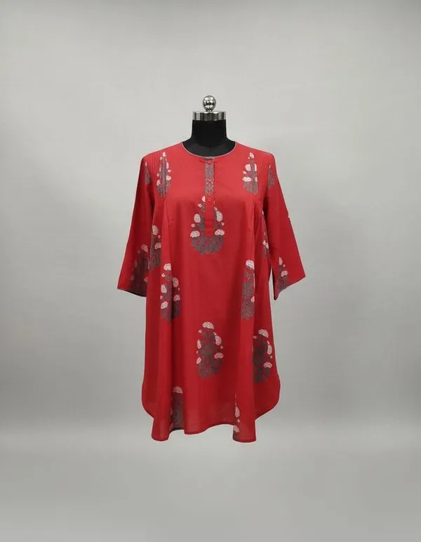 Red_Cotton_Mughal_Block_Print_Kurta_For_Women