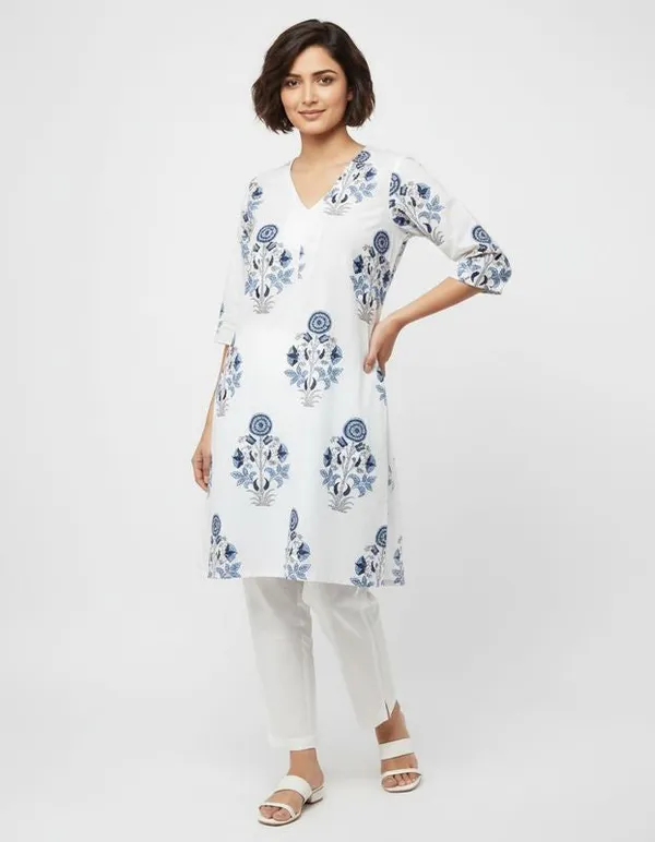 White_Cotton_Mughal_Block_Print_Kurta_For_Women