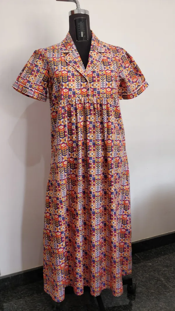 Orange_Cotton_Poplin_Lapel_Collar_Night_Gown_For_Women