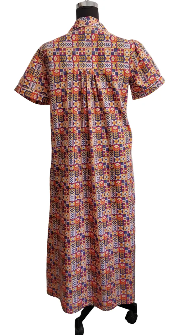 Orange_Cotton_Poplin_Lapel_Collar_Night_Gown_For_Women