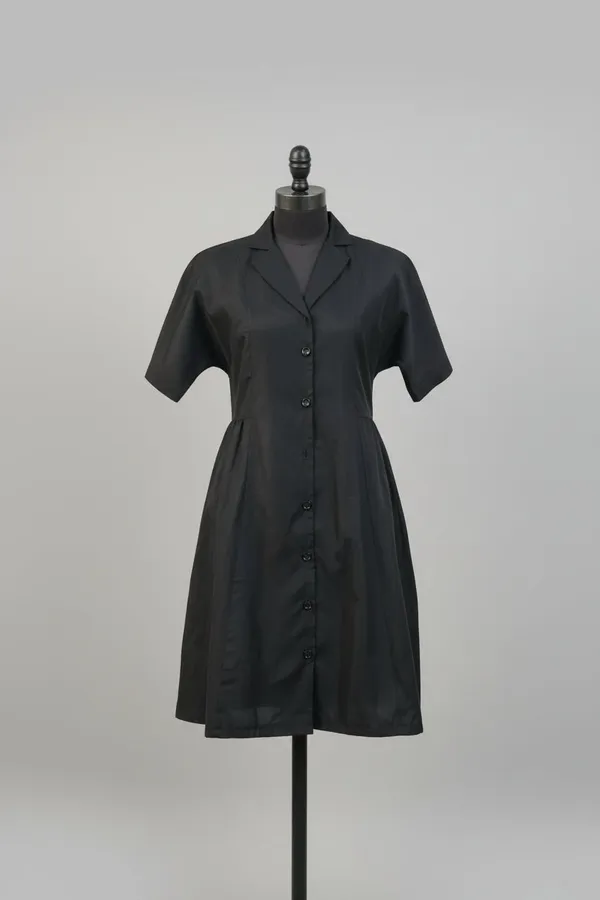 Black_Chanderi_Silk_Lapel_Collar_Kimono_Sleeve_Midi_Dress_For_Women