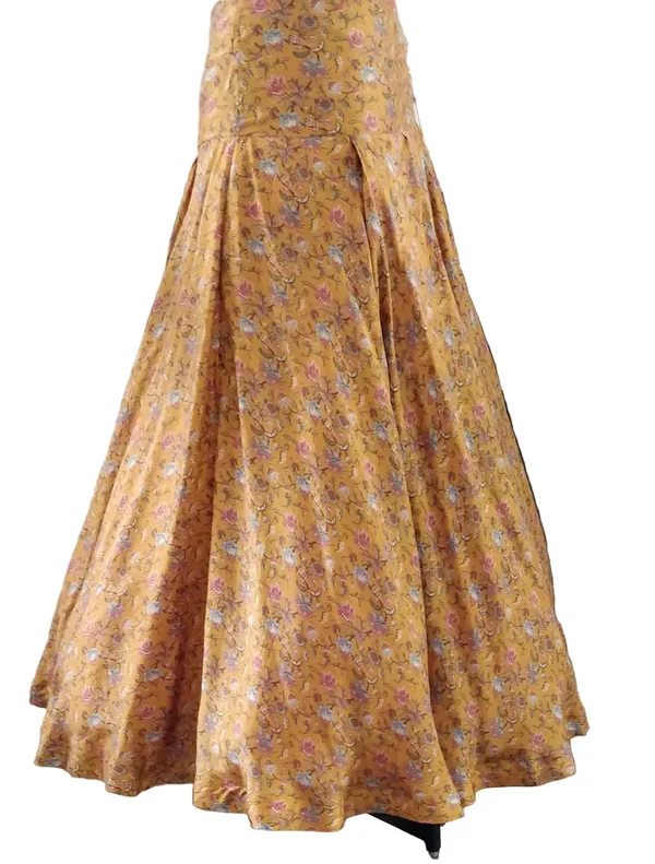 Mustard_Uppada_Silk_Printed_Flared_Yoke_Skirt_Twisted_Blouse_Set_For_Women
