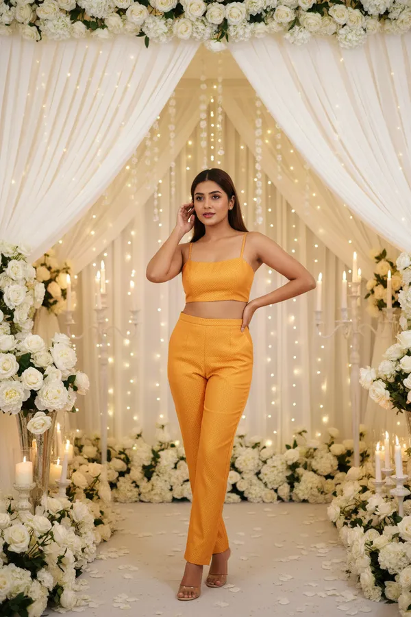 Orange_Silk_Zari_Butta_Crop_Top_Straight_Pant_Ethnic_Set_For_Women