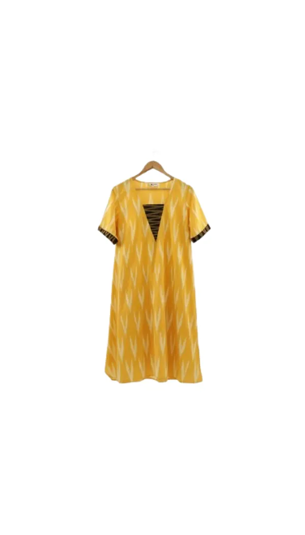 Yellow_Cotton_Ikat_V-Yoke_Kurta_For_Women