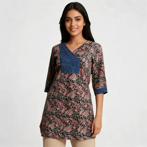 Multi_Collar_Cotton_Kalamkari_V-Neck_Tunic_For_Women