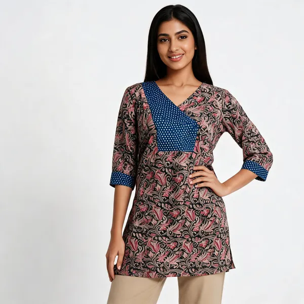 Multi_Collar_Cotton_Kalamkari_V-Neck_Tunic_For_Women