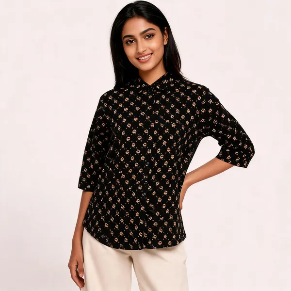 Black_Cotton_Block_Print_Peter_Pan_Collar_Shirt_For_Women