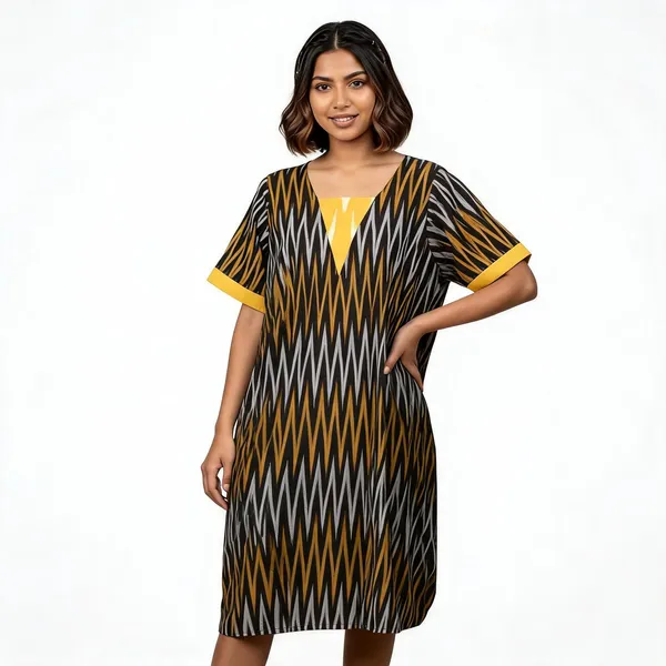 Black_Cotton_Ikat_Kurta_For_Women