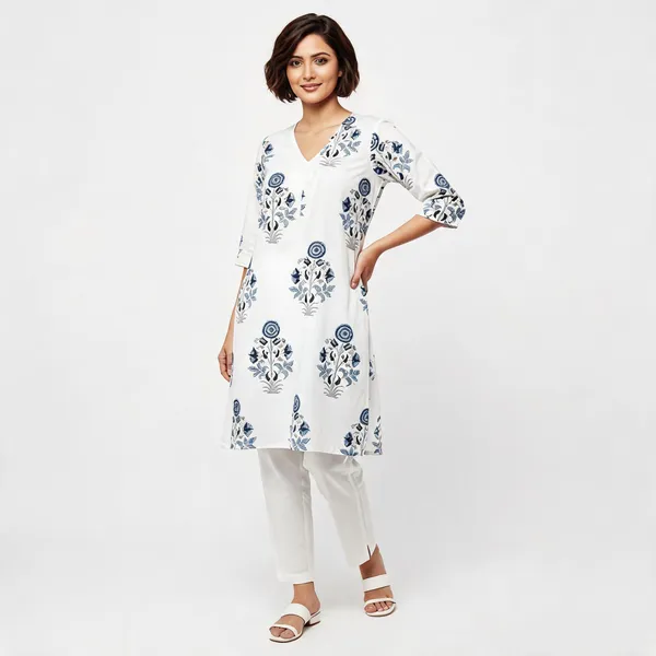 White_Cotton_Mughal_Block_Print_Kurta_For_Women
