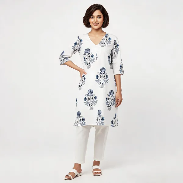 White_Cotton_Mughal_Block_Print_Kurta_For_Women
