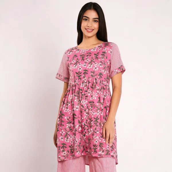 Pink_Cotton_Floral_Frock_Top_Palazzo_Co-Ord_Set_For_Women