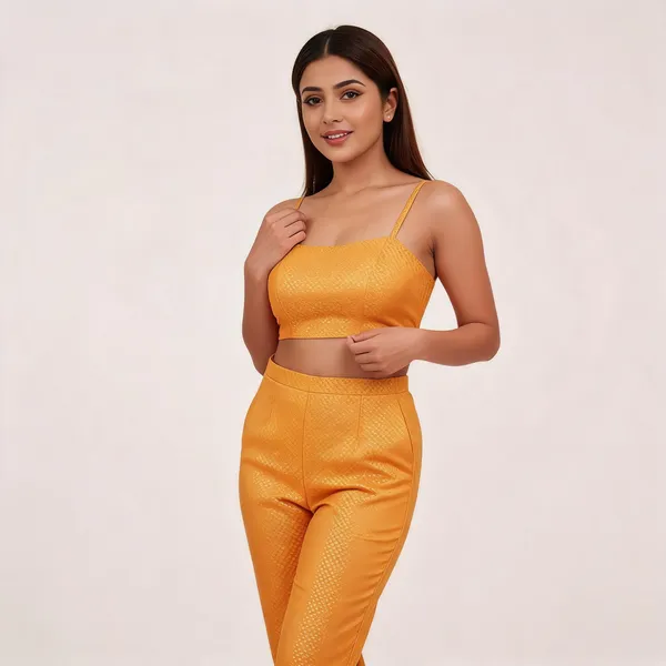 Orange_Silk_Zari_Butta_Crop_Top_Straight_Pant_Ethnic_Set_For_Women