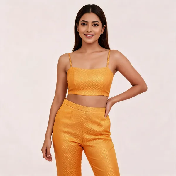 Orange_Silk_Zari_Butta_Crop_Top_Straight_Pant_Ethnic_Set_For_Women