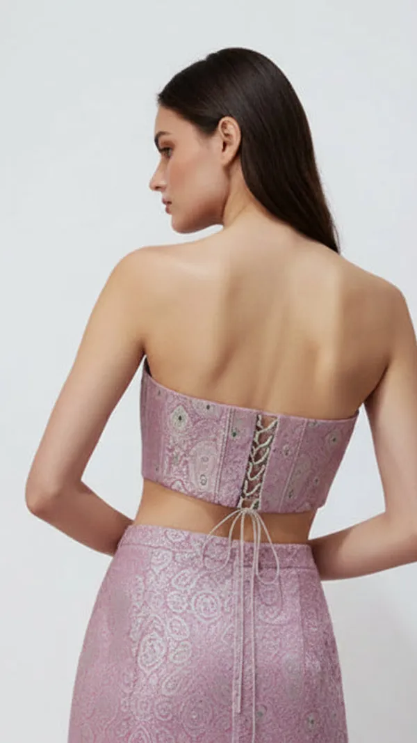 PINK_Silk_Brocade_Bustier_For_Women