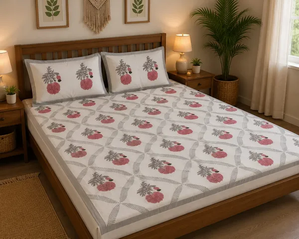 White_With_Red_Flowers_Fitted_Queen_Size_Bedsheet