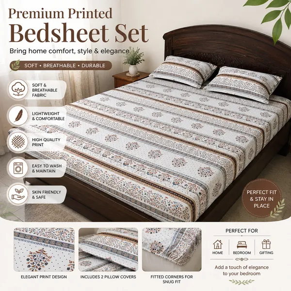 Fitted/_Elastic_Pure_Cotton_Premium_King_Size_Bedsheet_With_Pillow_Covers