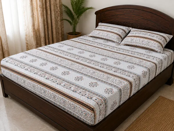 Fitted/_Elastic_Pure_Cotton_Premium_King_Size_Bedsheet_With_Pillow_Covers