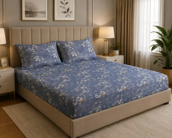 Floral_Fitted/_elastic_Pure_Cotton_Premium_King_Size_Bedsheet_With_Pillow_Covers