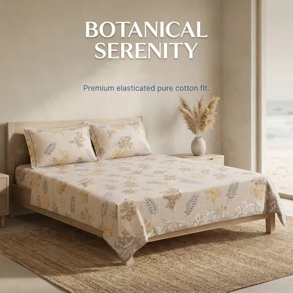 Fitted/_Elastic_Pure_Cotton_Premium_King_Size_Bedsheet_With_Pillow_Covers