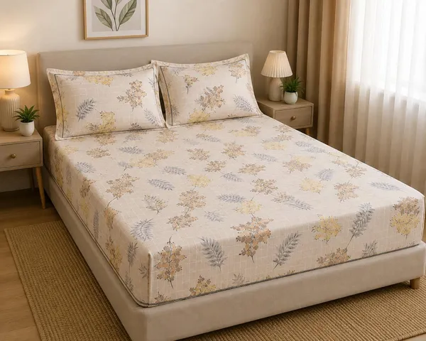 Fitted/_Elastic_Pure_Cotton_Premium_King_Size_Bedsheet_With_Pillow_Covers