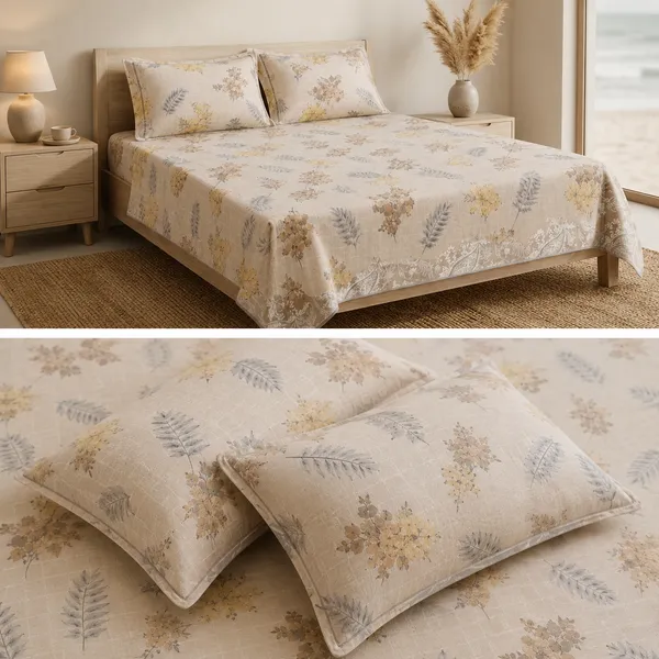 Fitted/_Elastic_Pure_Cotton_Premium_King_Size_Bedsheet_With_Pillow_Covers