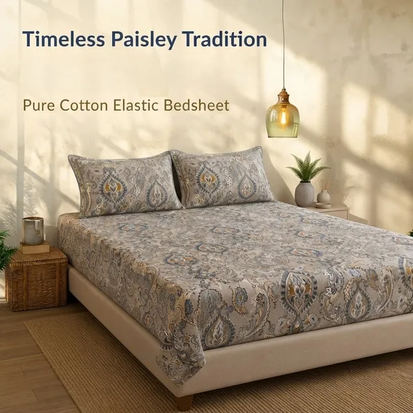 Fitted/_Elastic_Pure_Cotton_Premium_King_Size_Bedsheet_With_Pillow_Covers