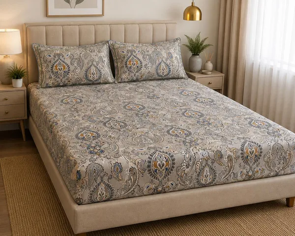 Fitted/_Elastic_Pure_Cotton_Premium_King_Size_Bedsheet_With_Pillow_Covers