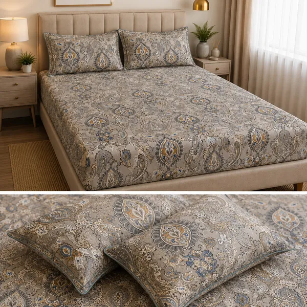 Fitted/_Elastic_Pure_Cotton_Premium_King_Size_Bedsheet_With_Pillow_Covers