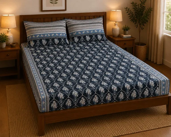 Pure_Cotton_Fitted/_Elastic_Premium_King_Size_Bedsheet_With_Pillow_Covers