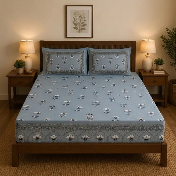 Pure_Cotton_Fitted/_Elastic__Premium_King_Size_Bedsheet_With_Pillow_Covers