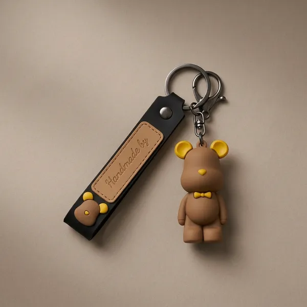 Brown_Bear_Figurine_Leather_Strap_Keychain