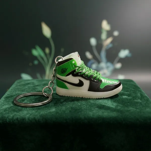 Green_White_Black_radium_light_Plastic_with_glow_at_dark_High-Top_Sneaker_Keychain_For_Unisex