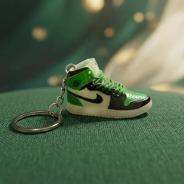 Green_White_Black_radium_light_Plastic_with_glow_at_dark_High-Top_Sneaker_Keychain_For_Unisex