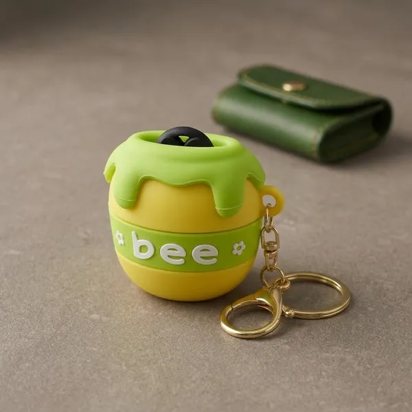 Yellow_Green_Plastic_Bee_Honey_Pot_Shaped_Keychain_For_Unisex