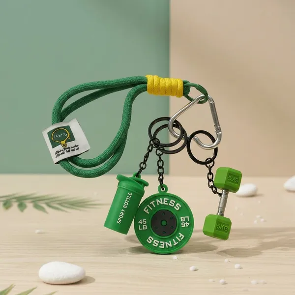 Green_Plastic_Fitness_Dumbbell_And_Weight_Plate_Charm_Keychain